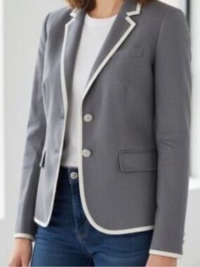 J. CREW LINEN ACADEMY BLAZER WITH CONTRASTING TRIM PREPPY, CLASSIC, WOMENS SZ 10
